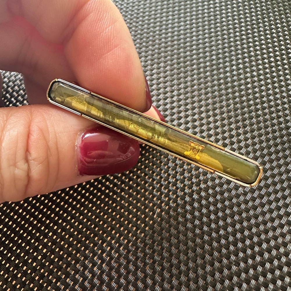 Gold and Green stone Celine tie pin